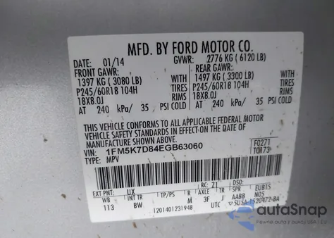 2014 Ford Explorer Xlt from USA, damaged, VIN 1FM5K7D84EGB63060